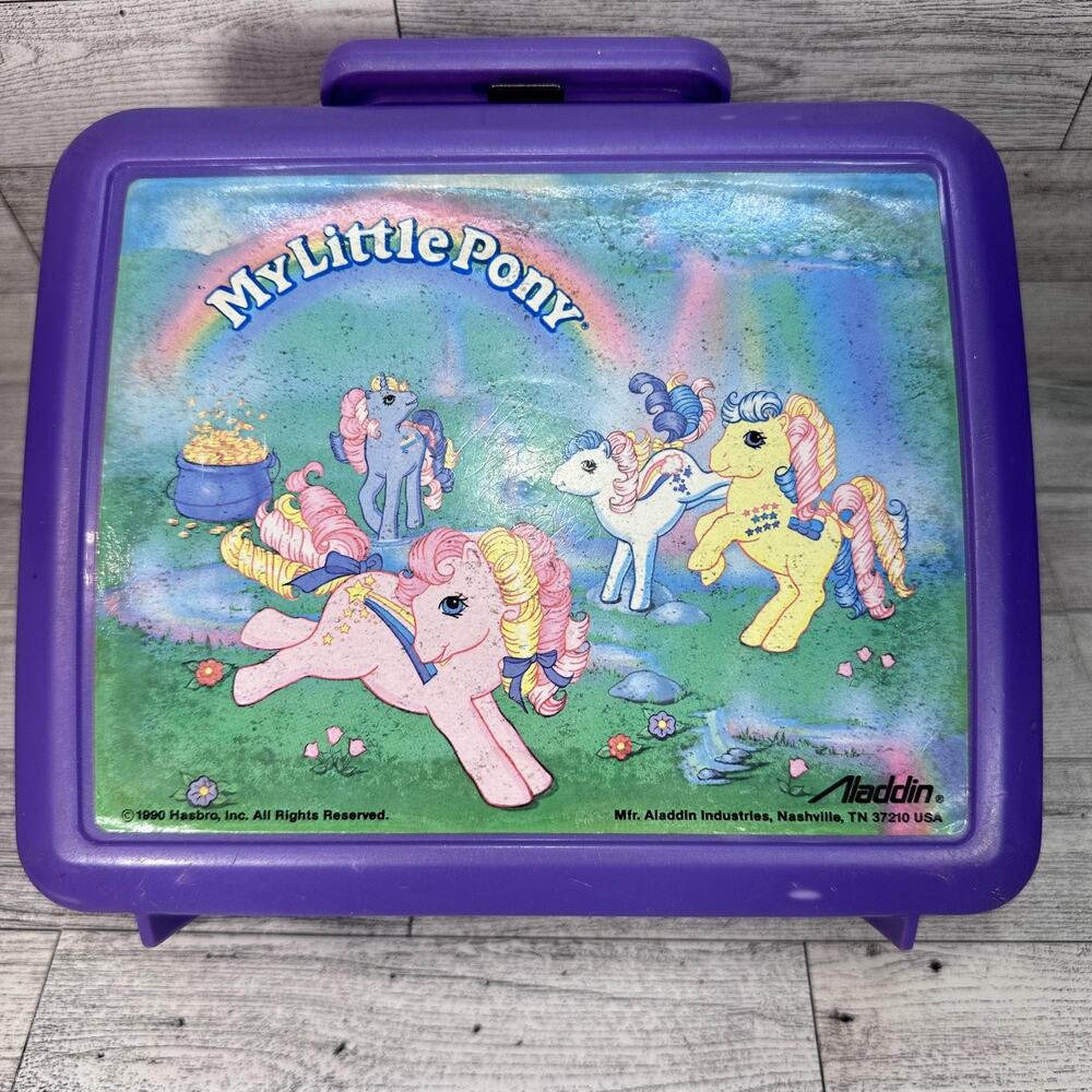 Vintage 1990 My Little Pony Aladdin Lunch Box Purple Hasbro USA Case Storage
